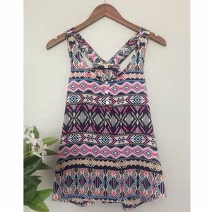 Pink Rose Aztec Print Button Up Colorful Tank Top